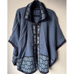 Womens Soft Warm‎ Alpaca Wool Blend Knitted Cape Coat Poncho Flowers Design